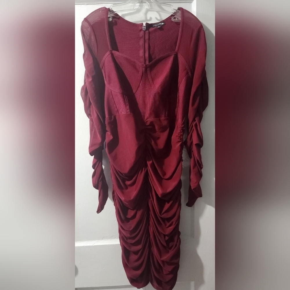 ✨ Fashion Nova Burgundy Corset Ruched Midi Dress ❤ Size 1X